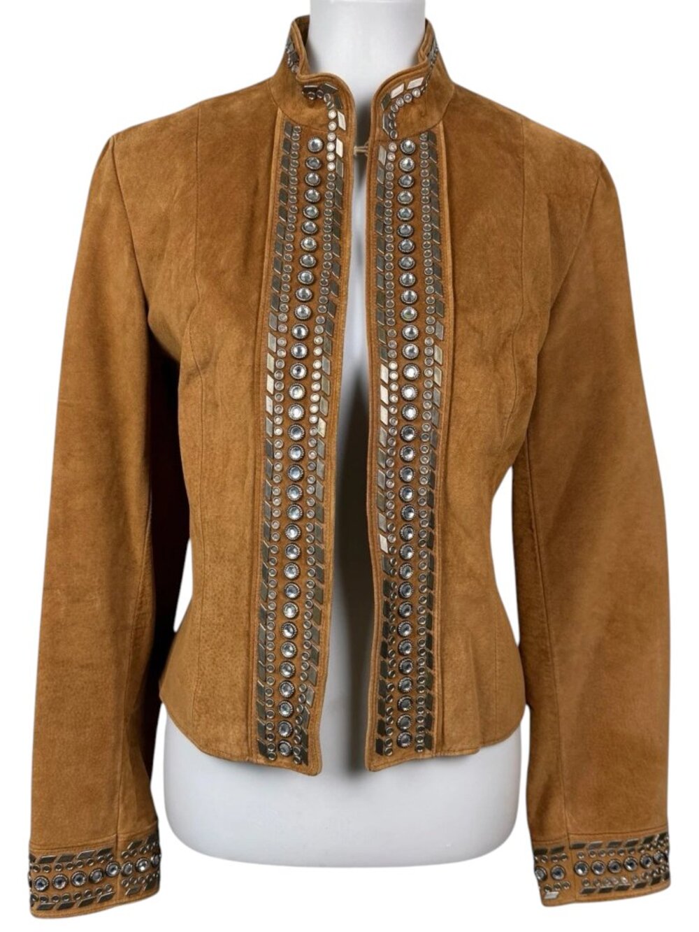 Double D Ranch Leather Jacket Womens Medium Tan Western Studded Rhinestone